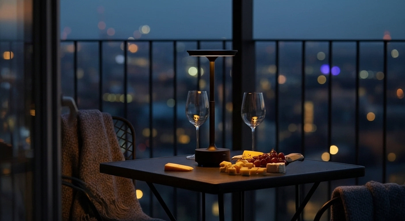 AuraElara Cordless Table Lamp in Matte Black aluminum, a dimmable and rechargeable modern LED light with touch control. VelunaLumin.