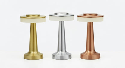 AuraGlow Cordless Touch Lamp in finish, dimmable with 3 colour modes. VelunaLumin.