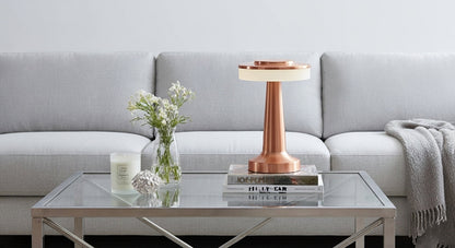 AuraGlow Cordless Touch Lamp in Bronze finish, dimmable with 3 colour modes. VelunaLumin.