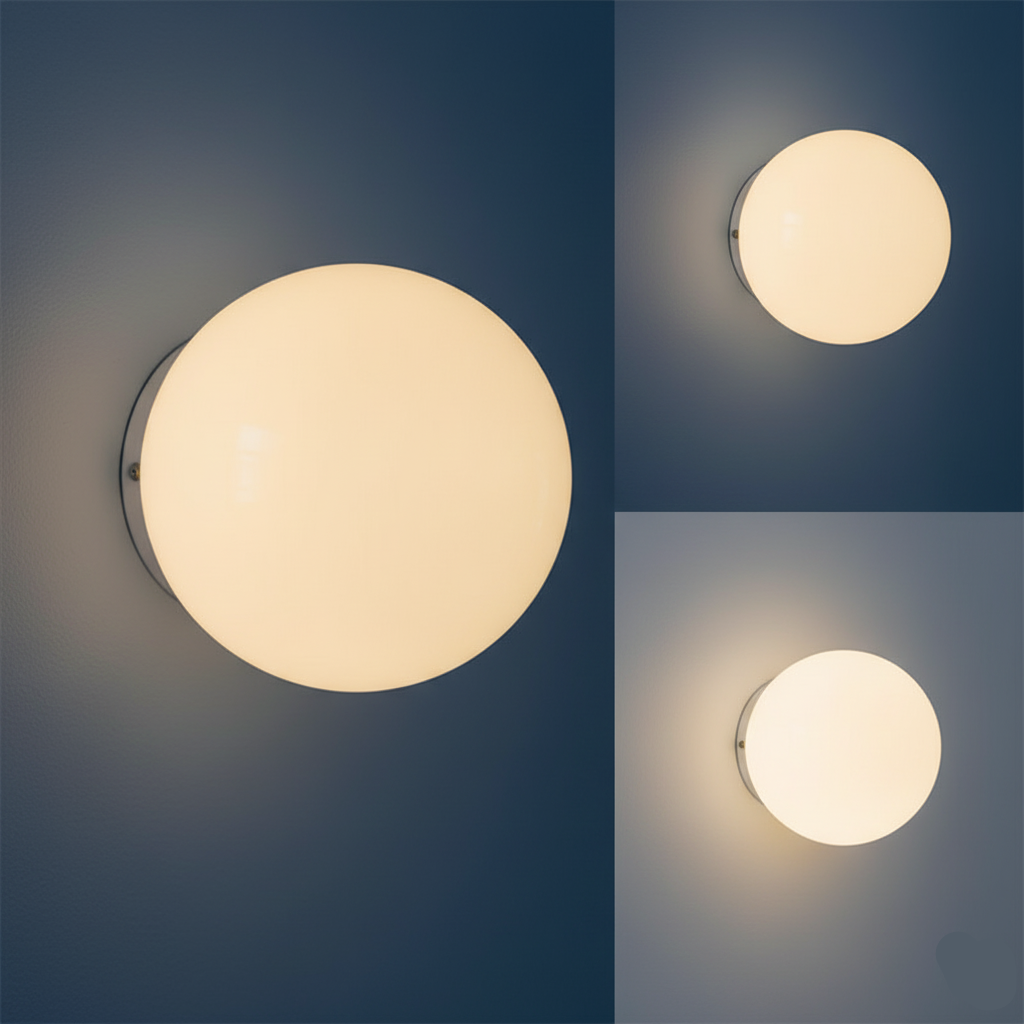 Close-up of the AuraOrb Ceiling Light showing the detail of the frosted glass globe and the premium metal base in a brushed gold finish. VelunaLumin.