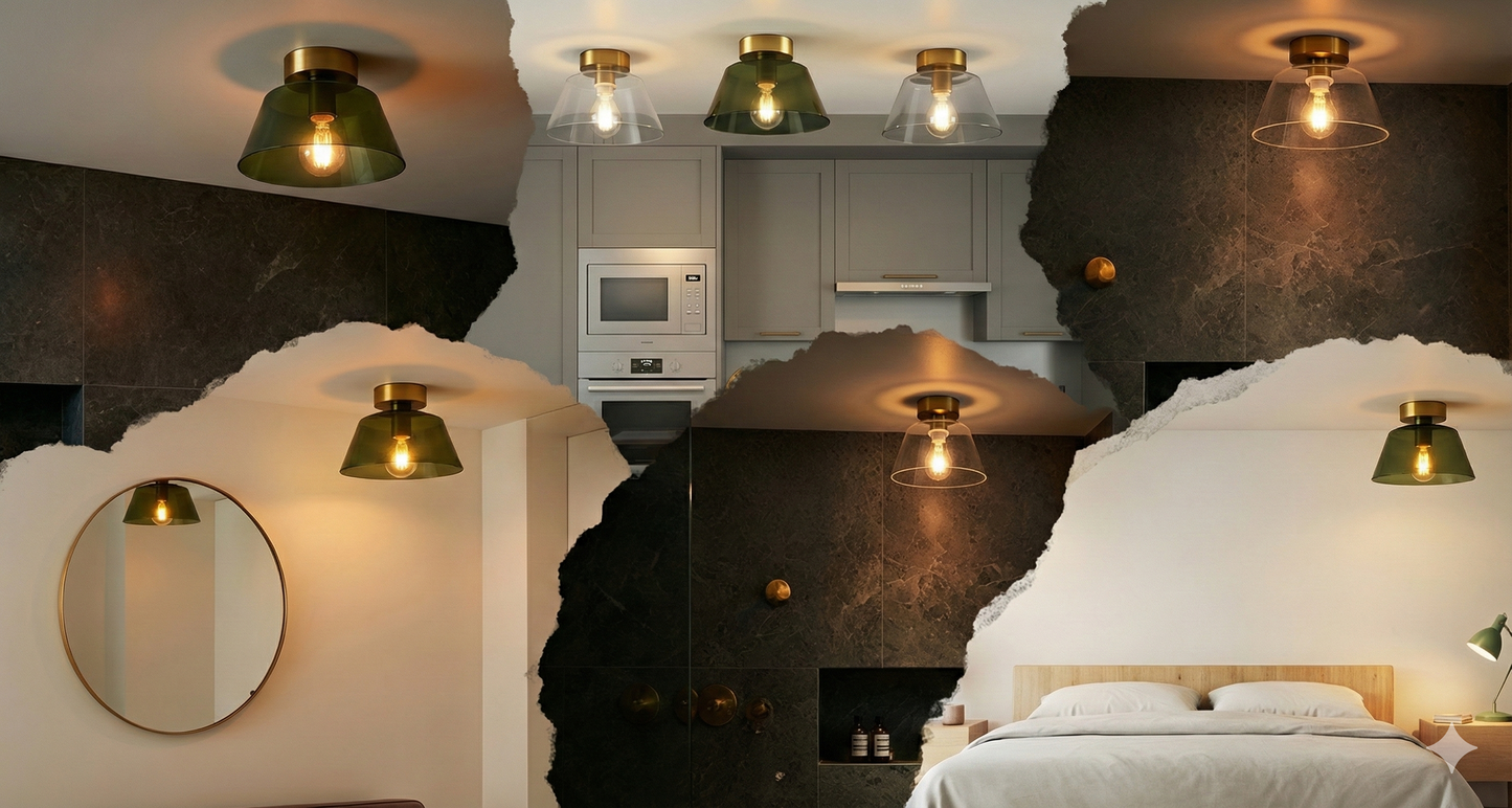 AuraSphere Ceiling Light | Modern Glass & Gold Lamp (UK/EU) VelunaLumin
