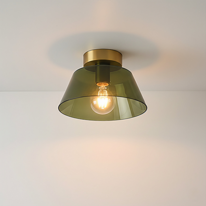 AuraSphere Glass Ceiling Light in an elegant Green glass finish, featuring a modern gold base, surface mounted. VelunaLumin.
