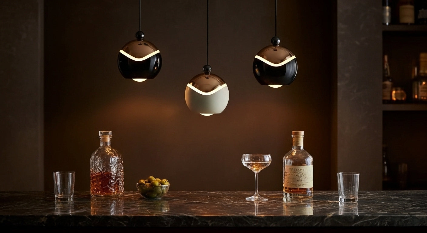 AuraSpire Architectural Pendant Light in a sleek Matte Black and Off-White finish, featuring a minimalist aluminum body and optical spotlight lens. VelunaLumin.