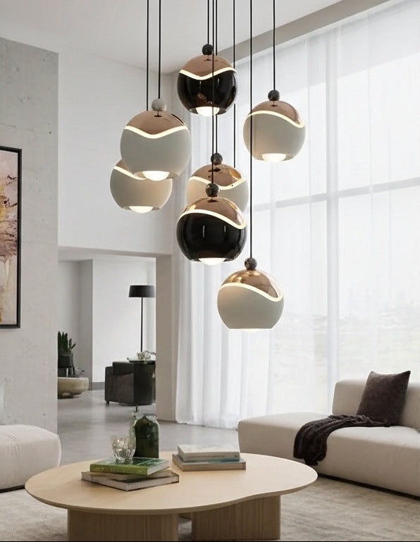 AuraSpire Architectural Pendant Light in a soft Off-White and Black finish, featuring a minimalist aluminum body and optical spotlight lens. VelunaLumin.