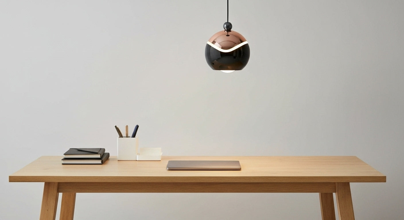 AuraSpire Architectural Pendant Light in a sleek Matte Black finish, featuring a minimalist aluminum body and optical spotlight lens. VelunaLumin.