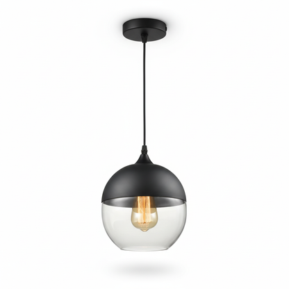 LuminaGrace Sleek Black & Smoke Glass Pendant Light - Sphere Shape, contemporary ceiling lamp with matte black metal base and sophisticated smoke grey glass globe, ideal for modern kitchens, VelunaLumin.