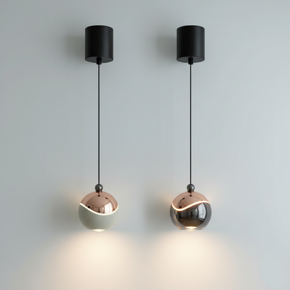 AuraSpire Architectural Pendant Light in a soft Off-White and Black finish, featuring a minimalist aluminum body and optical spotlight lens. VelunaLumin.