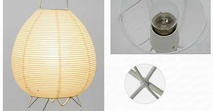 Close-up of the Akari Rice Paper Lamp, showcasing the delicate texture of the handcrafted rice paper shade and its unique, sculptural form. VelunaLumin.