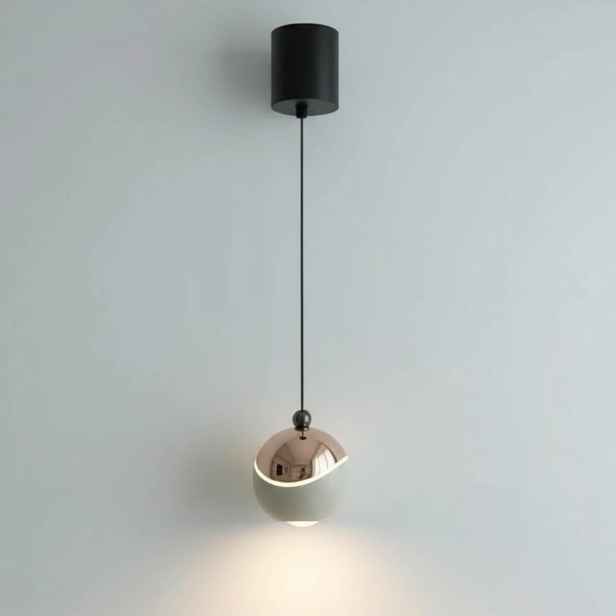 AuraSpire Architectural Pendant Light in a soft Off-White finish, featuring a minimalist aluminum body and optical spotlight lens. VelunaLumin.