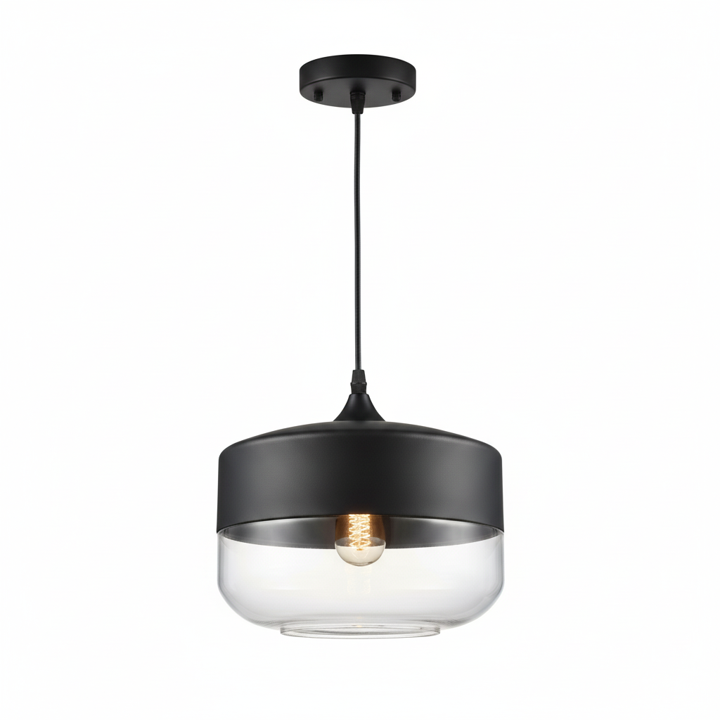 LuminaGrace Sleek Black & Smoke Glass Pendant Light - Sphere Shape, contemporary ceiling lamp with matte black metal base and sophisticated smoke grey glass globe, ideal for modern kitchens, VelunaLumin.