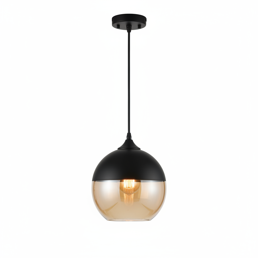 LuminaGrace Rich Amber & Clear Glass Pendant Light - Slim Cylinder Shape, designer droplight with luxurious amber metal finish and crystal-clear glass shade, perfect for elegant bedrooms, VelunaLumin.