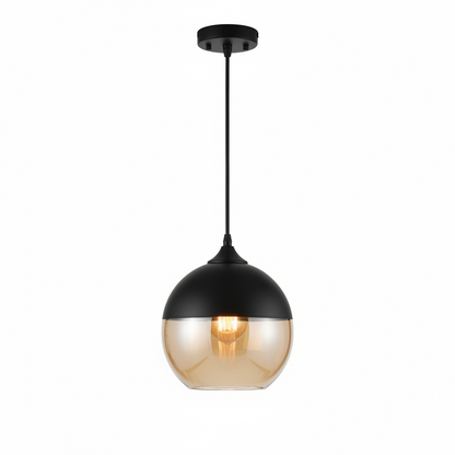 LuminaGrace Rich Amber & Clear Glass Pendant Light - Slim Cylinder Shape, designer droplight with luxurious amber metal finish and crystal-clear glass shade, perfect for elegant bedrooms, VelunaLumin.