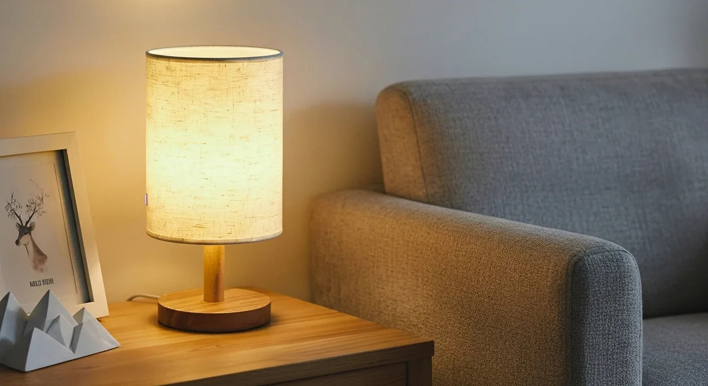 Haiku dimmable Asian Zen fabric bedside table lamp.