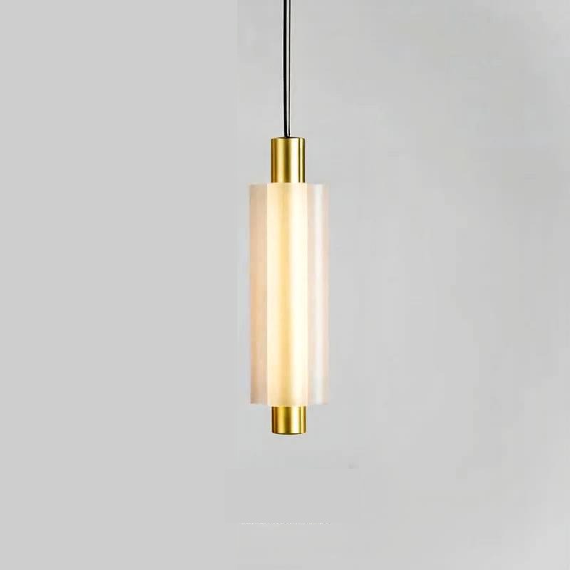 Linea modern long acrylic pendant light as bedside lighting.