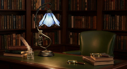 LuminaGlow Tiffany Desk Lamp: Handcrafted Stained Glass | Antique Mediterranean Table Light for UK/EU Homes VelunaLumin