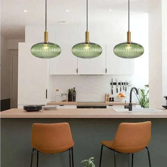 AuraSphere Nordic D30cm glass pendant in a bedroom.