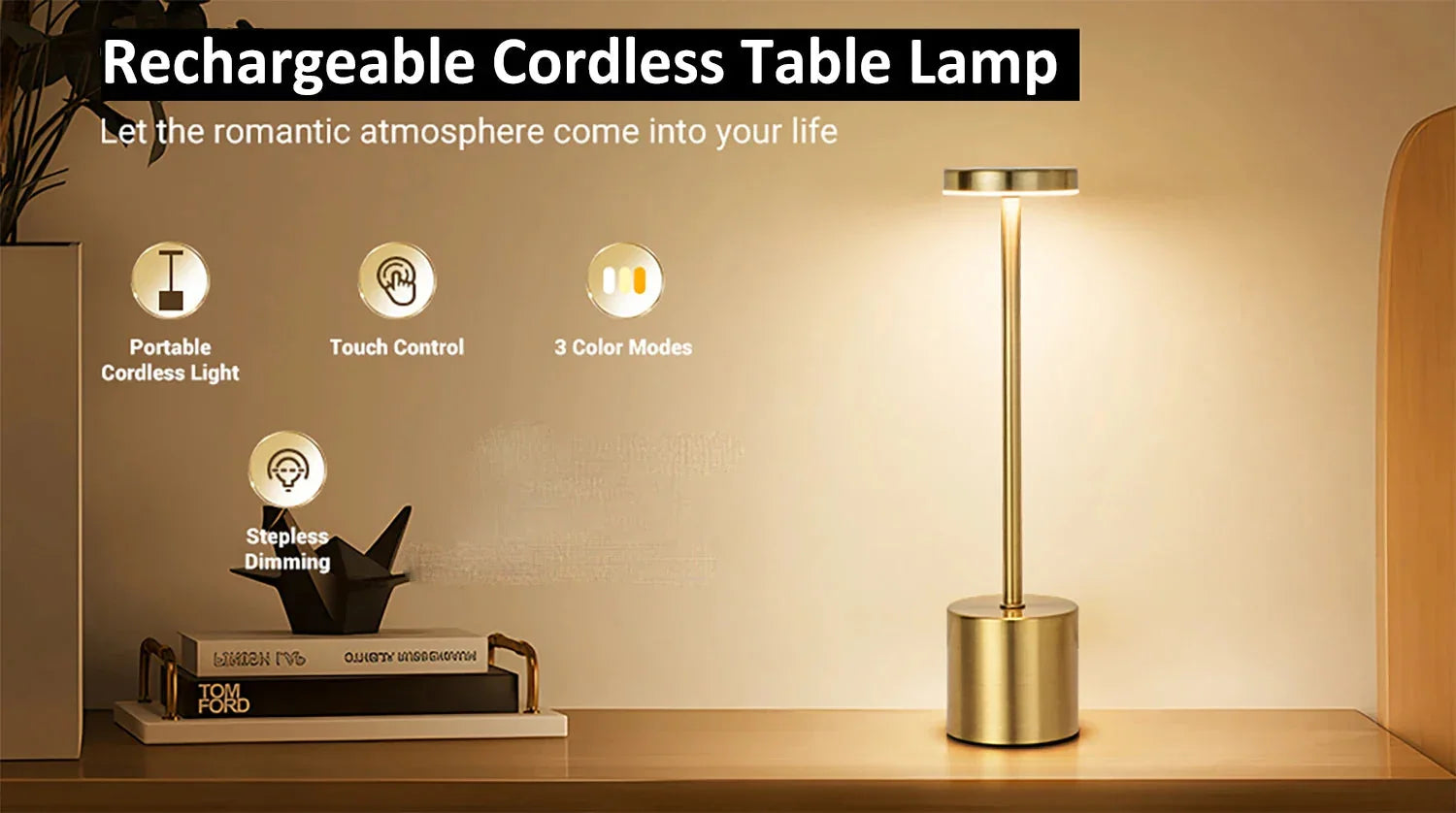 Atelier™ Rechargeable Metal Table Lamp | 3-Colour Touch Light for Bar & Outdoor VelunaLumin
