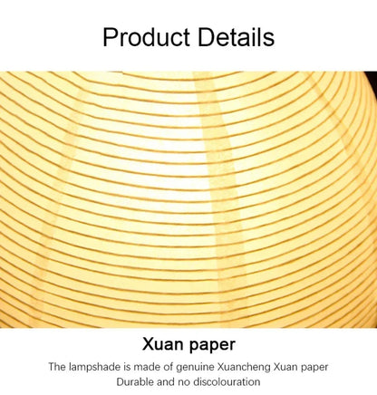 Close-up of the Akari Rice Paper Lamp, showcasing the delicate texture of the handcrafted rice paper shade and its unique, sculptural form. VelunaLumin.