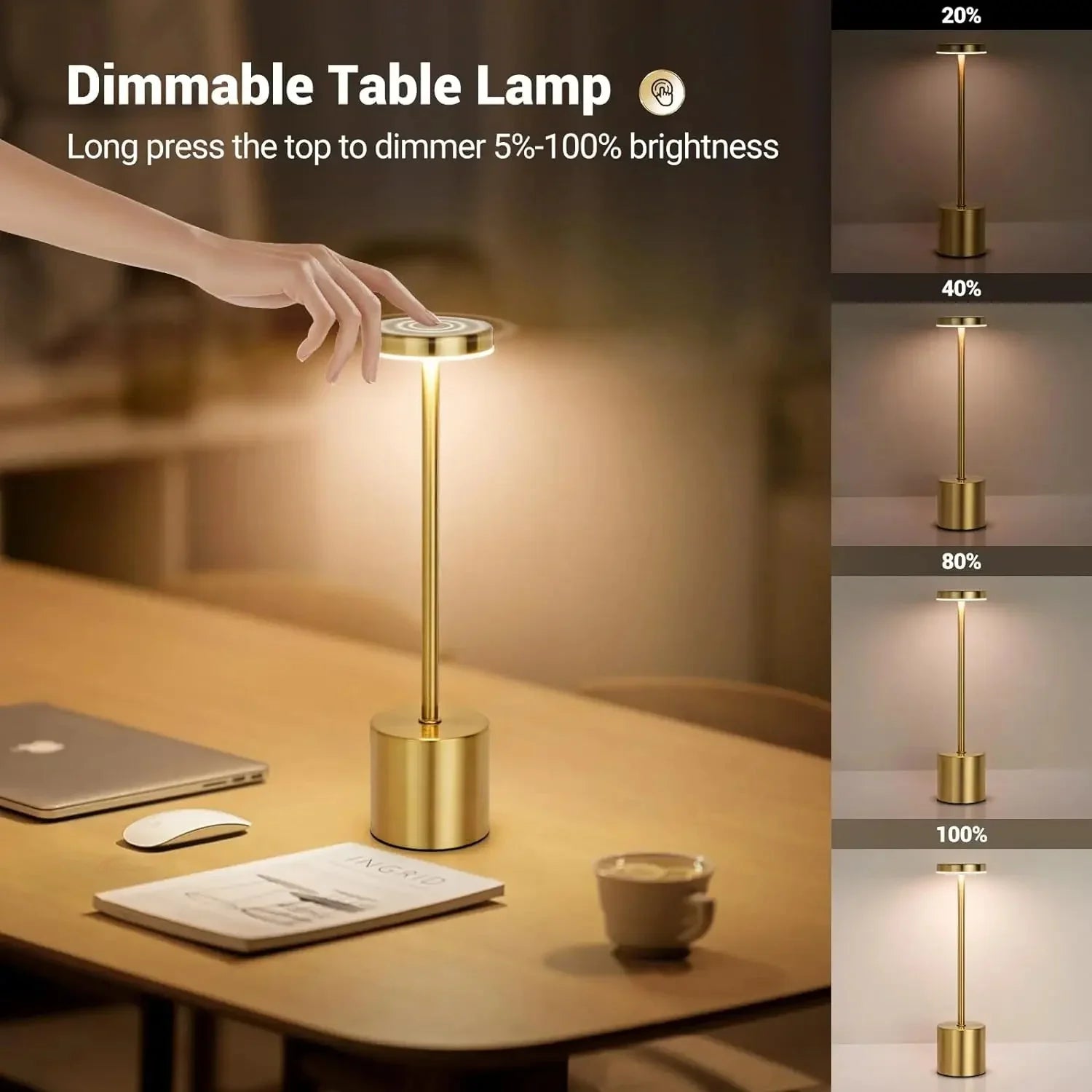 Atelier™ Rechargeable Metal Table Lamp | 3-Colour Touch Light for Bar & Outdoor VelunaLumin