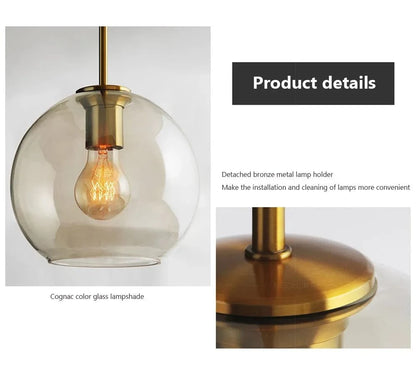 Ambrette™ Cognac Glass Pendant | 1 & 3-Head Nordic Hanging Lamp for Dining Room VelunaLumin