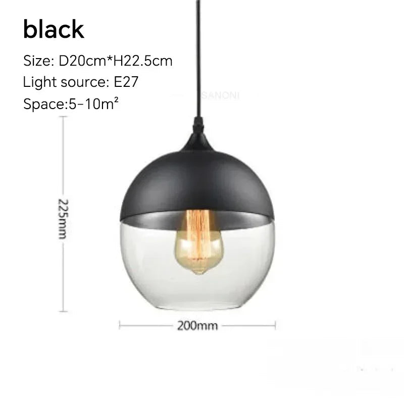 LuminaGrace Sleek Black & Smoke Glass Sphere Pendant Light dimensions: Height 23cm, Diameter 20.2cm, adjustable 150cm cord, E27 lamp holder.