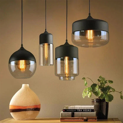 LuminaGrace Rich Amber & Clear Glass Pendant Light - Slim Cylinder Shape, designer droplight with luxurious amber metal finish and crystal-clear glass shade, perfect for elegant bedrooms, VelunaLumin.