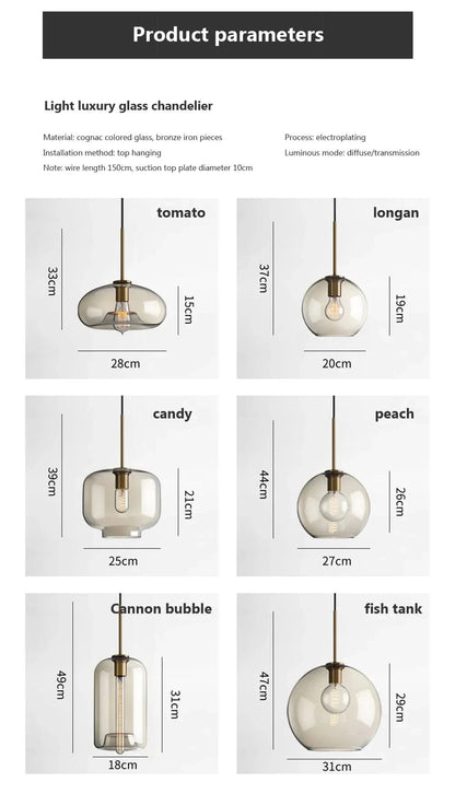 Ambrette™ Cognac Glass Pendant | 1 & 3-Head Nordic Hanging Lamp for Dining Room VelunaLumin
