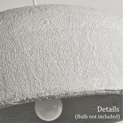 Close-up of ZenGlow Organic Pendant Light's white high-polymer shade, showcasing its fluid, paper-like texture and delicate sculptural form, VelunaLumin unique design.