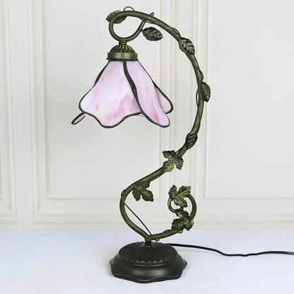 LongHuiJing Tiffany Lamp Stained Glass Table Night Light Wisteria Style W8H20.3Inch Desk Bedside Antique Crafts Lamps Gift VelunaLumin