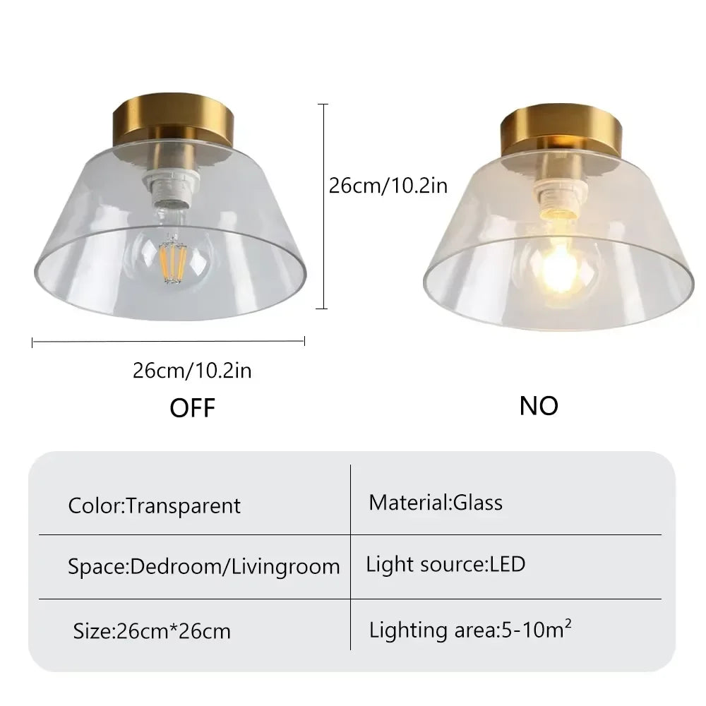 Close-up of the AuraSphere Ceiling Light, showcasing the quality of the hand-blown glass and the premium polished gold metal base. VelunaLumin.