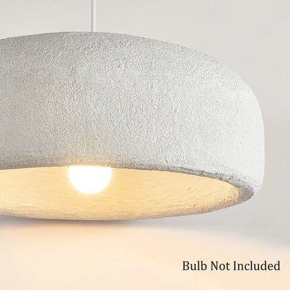 Close-up of ZenGlow Organic Pendant Light's white high-polymer shade, showcasing its fluid, paper-like texture and delicate sculptural form, VelunaLumin unique design.