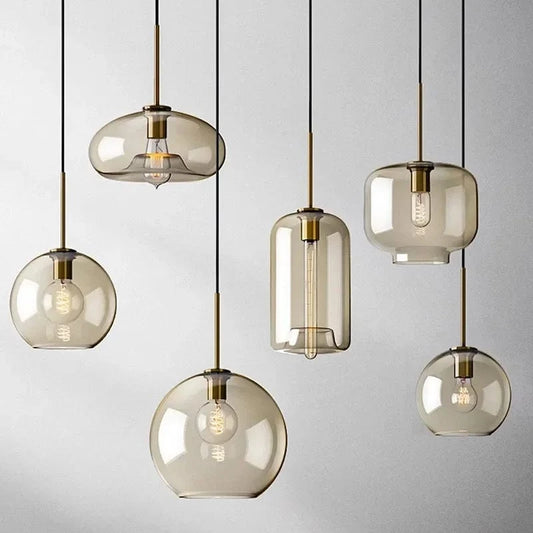 Ambrette™ Cognac Glass Pendant | 1 & 3-Head Nordic Hanging Lamp for Dining Room VelunaLumin