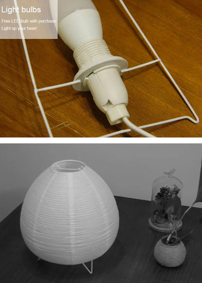 Close-up of the Akari Rice Paper Lamp, showcasing the delicate texture of the handcrafted rice paper shade and its unique, sculptural form. VelunaLumin.