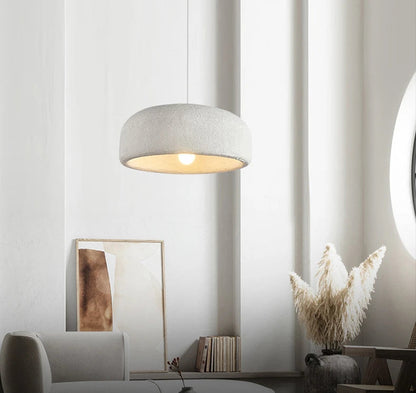 ZenGlow Organic Pendant Light hanging elegantly over a minimalist dining table, casting a soft, diffused ambient light, creating a tranquil Japanese-inspired atmosphere, VelunaLumin.