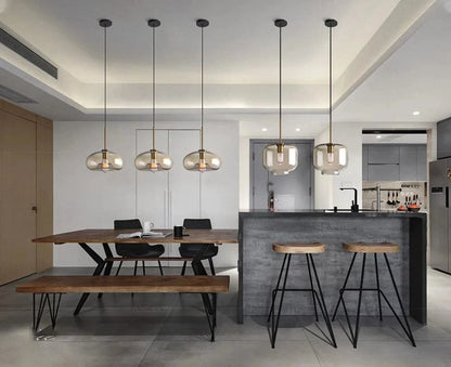 Ambrette™ Cognac Glass Pendant | 1 & 3-Head Nordic Hanging Lamp for Dining Room VelunaLumin