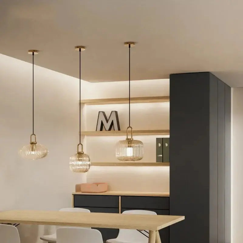 Wabi minimalist Japanese style glass pendant for kitchen.