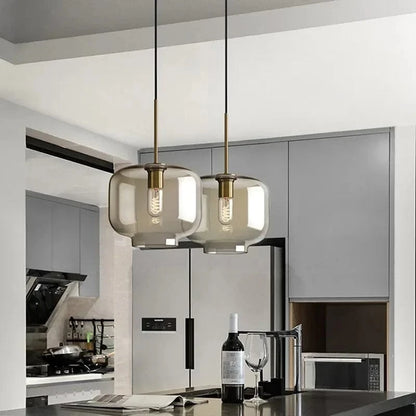 Ambrette™ Cognac Glass Pendant | 1 & 3-Head Nordic Hanging Lamp for Dining Room VelunaLumin
