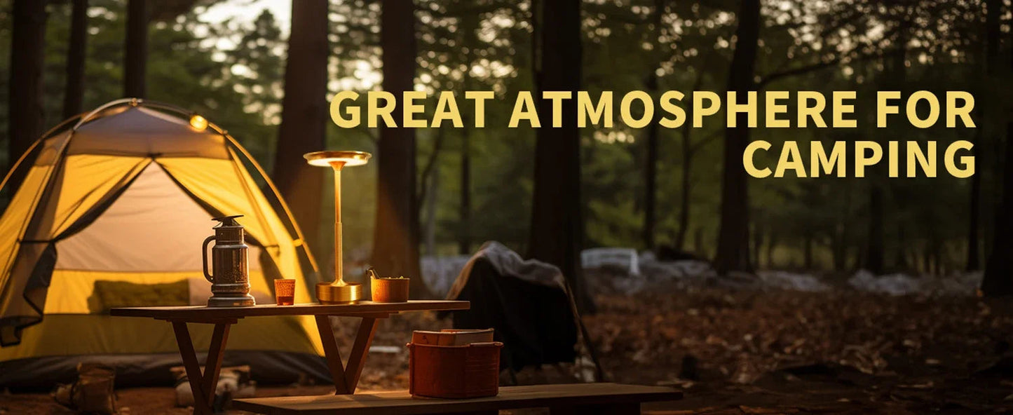 AuraElara Cordless Table Lamp in Brushed Gold aluminum, a dimmable and rechargeable modern LED light with touch control. VelunaLumin.