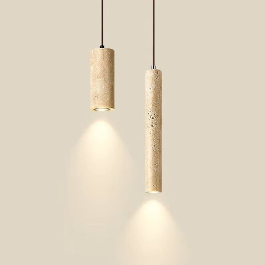 TerraGlow Natural Stone Pendant Lights available in 28cm and 40cm heights, showcasing the varied dimensions of the hand-carved natural cave stone design. VelunaLumin.