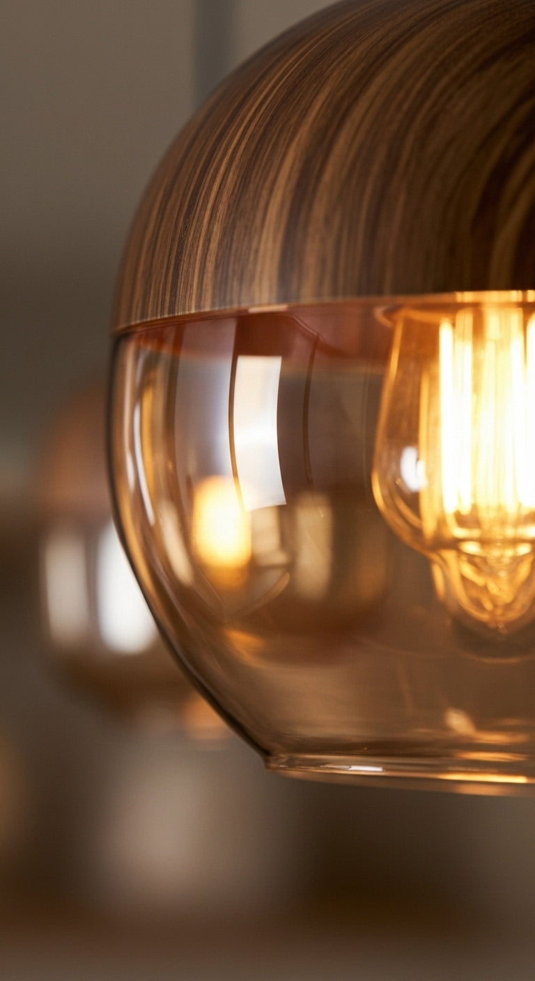 LuminaGrace Pendant: Nordic Wood & Cognac Glass | Elegant Hanging Lamp for UK/EU Homes | VelunaLumin VelunaLumin