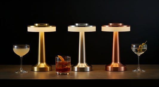 AuraGlow Cordless Touch Lamp in finish, dimmable with 3 colour modes. VelunaLumin.