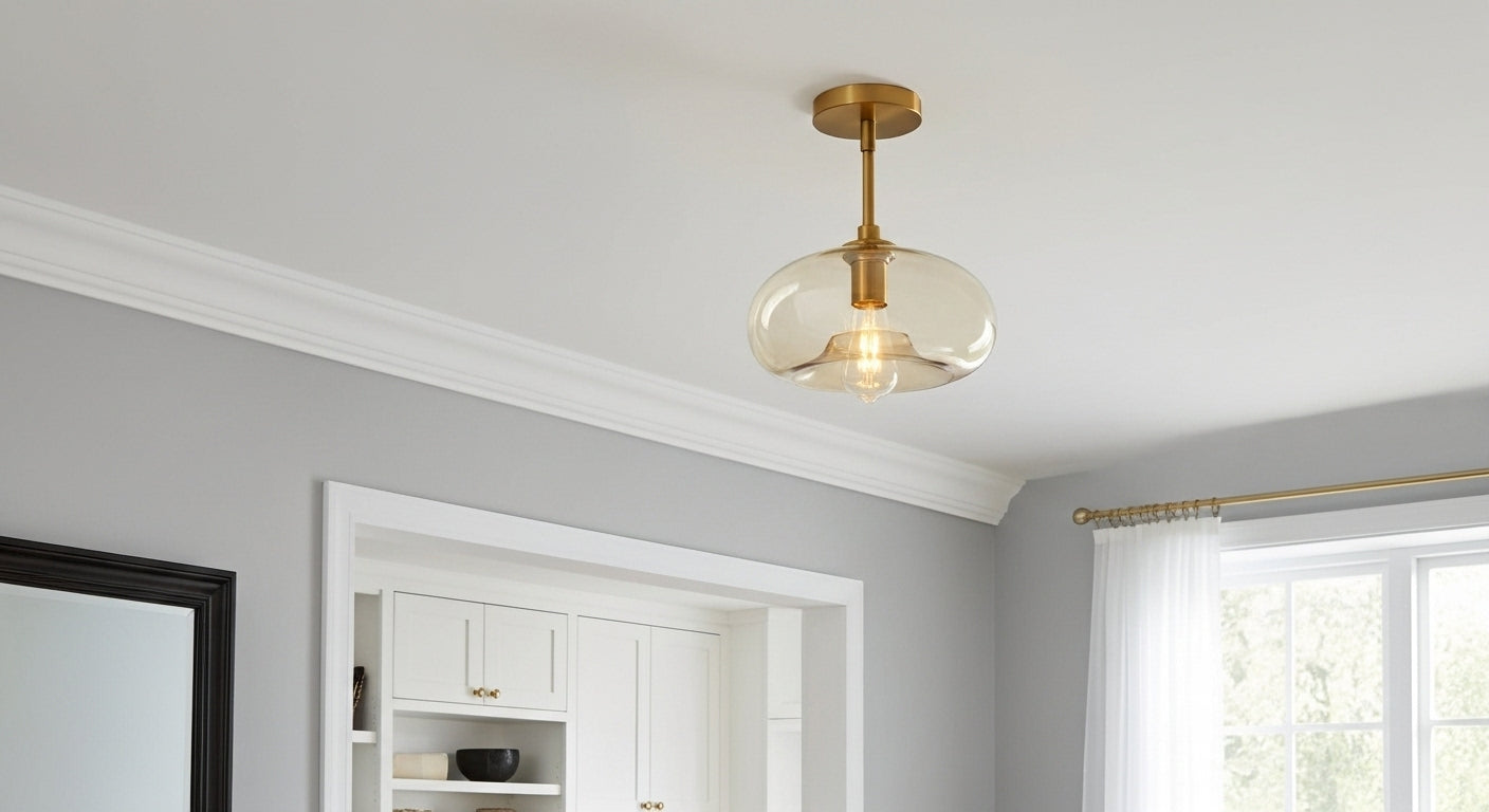 Pebble minimalist glass ceiling light for modern hallway.