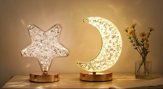 LunaSphere 3D moon crystal lamp with touch dimming.