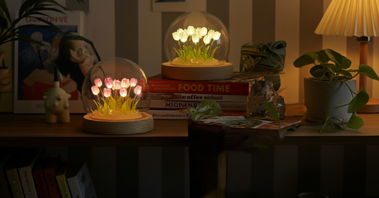Bloom handmade DIY tulip night light in a glass dome.