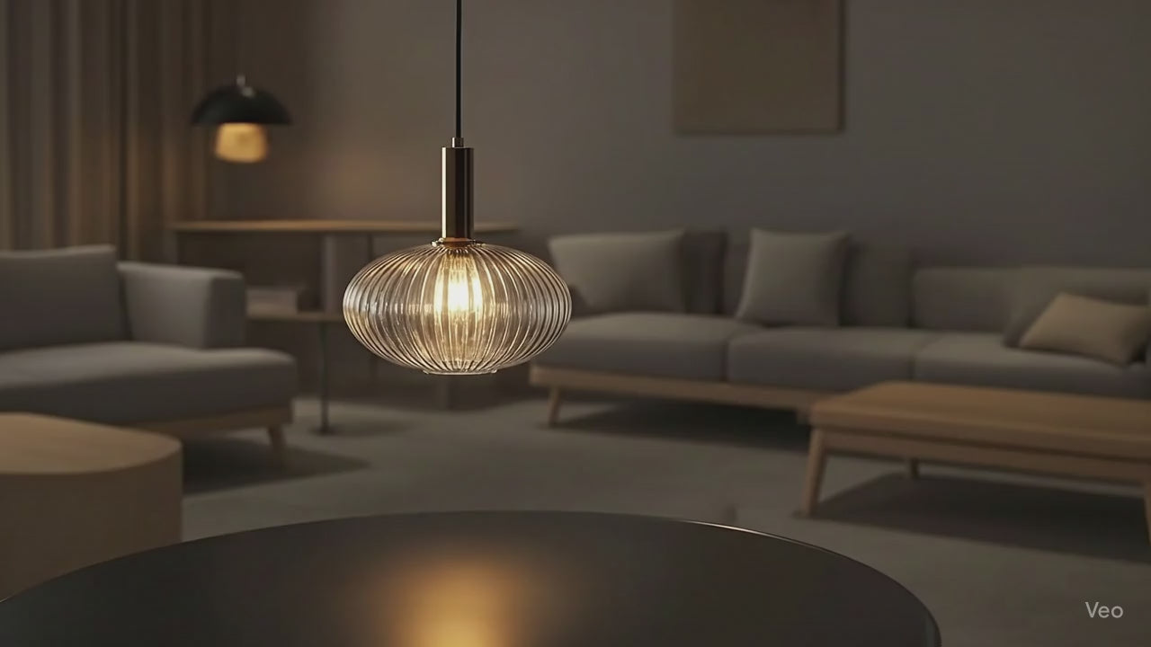 AuraSphere Nordic D30cm glass pendant in a bedroom.