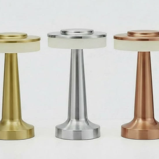 AuraGlow Cordless Touch Lamp in finish, dimmable with 3 colour modes. VelunaLumin.