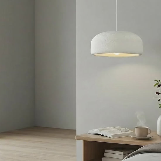 ZenGlow Organic Pendant Light - Japanese minimalist ceiling lamp with white high-polymer shade, E14 bulb compatibility, perfect for modern living rooms, VelunaLumin.