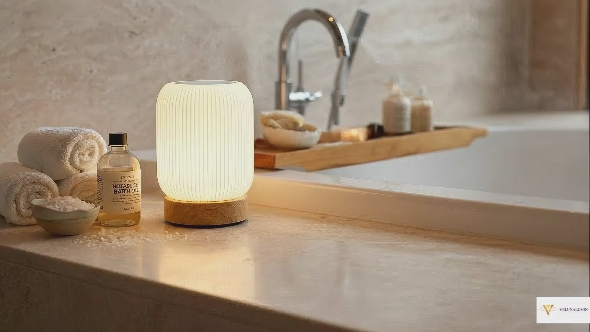 AuraShroom Portable Touch Lamp, a dimmable mushroom-shaped LED night light, in a modern white finish. VelunaLumin.